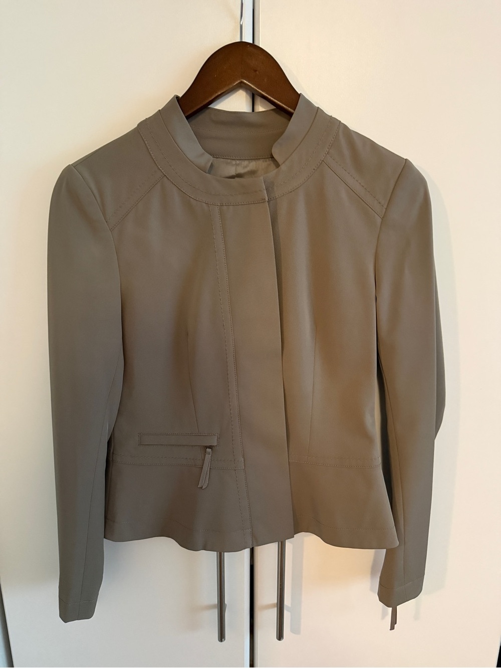 Tailored Collarless Sandra Angelozzi Blazer in Taupe